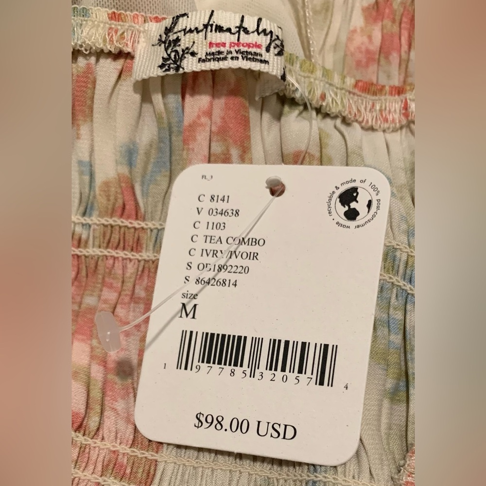 Free People Intimately Smock It To You Bodysuit size Medium Floral Ivory Smocked - Picture 6 of 15